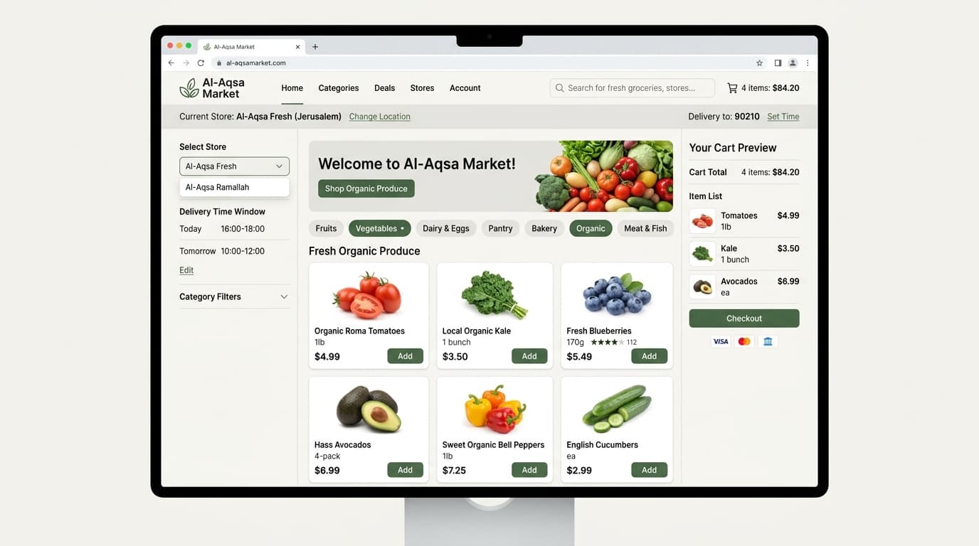 Al-Aqsa Multi-Store grocery e-commerce storefront preview